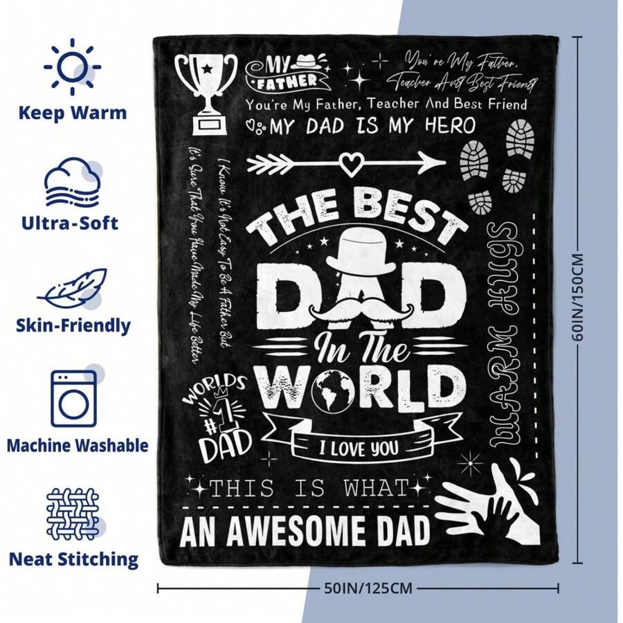 1Pc Father's Day Blanket Gifts The Best DAD In The World Birthday Gifts From Daughter/Son Valentines Day Presents For Father