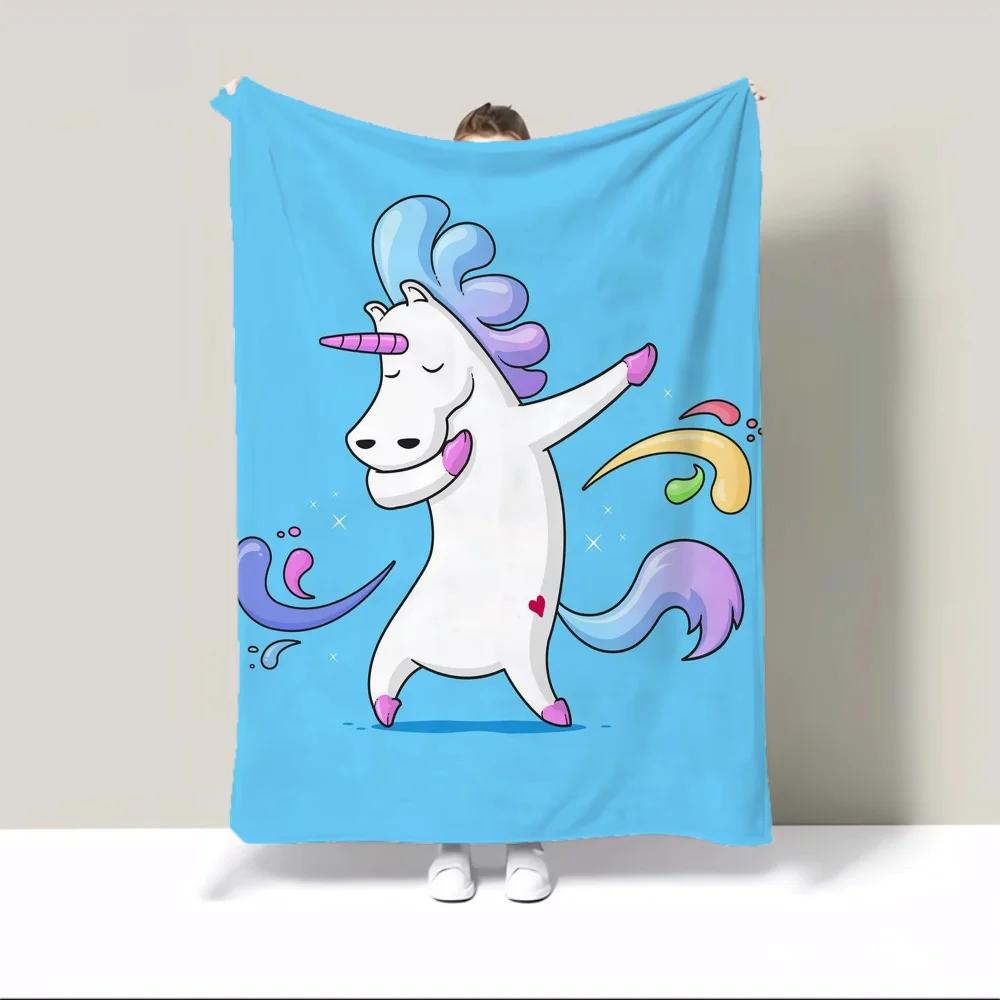 Cute Cartoon Unicorn Flannel Blanket Throw Knitted Plaid Home Interior Warm Blanket for Winter Fluffy Soft Blankets & Throw Knee
