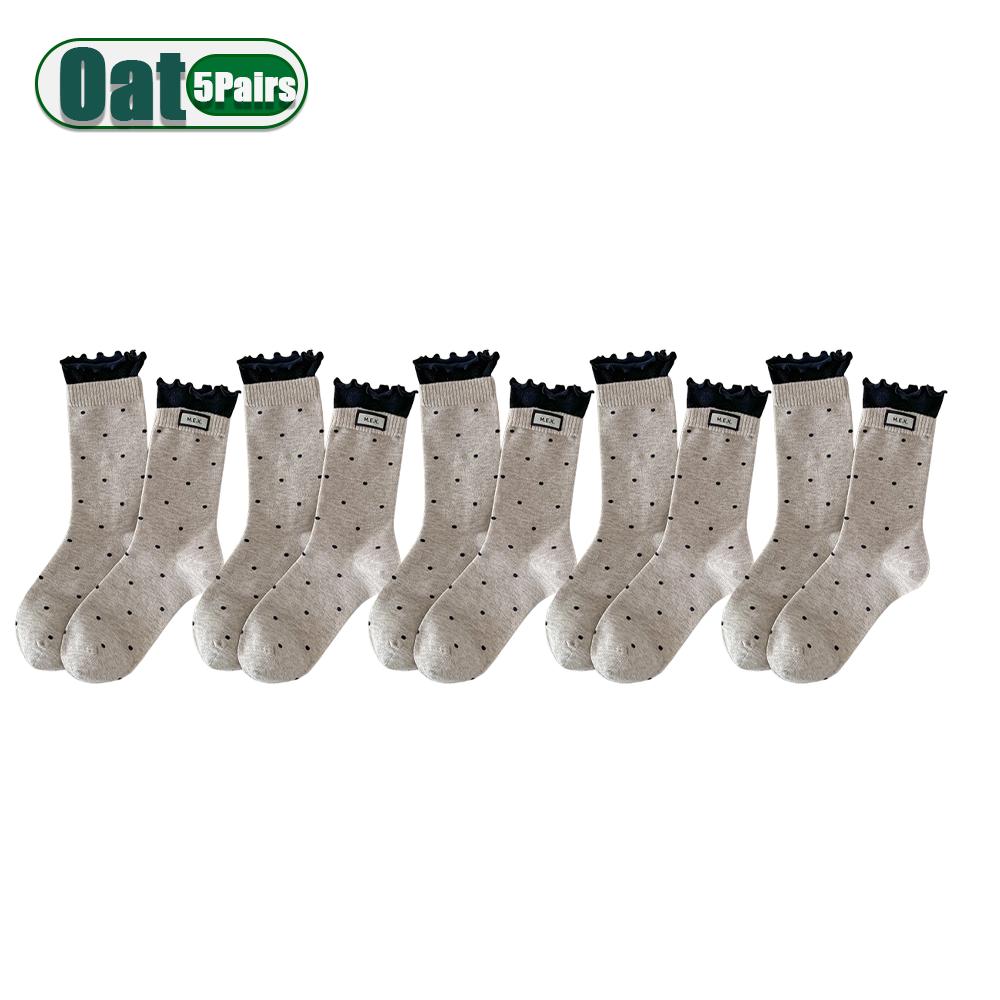 Women Cotton Long Socks Soft Breathable Cute Dots Frilly Edge Retro Preppy Style Comfortable Casual Fashion Socks For Everyday
