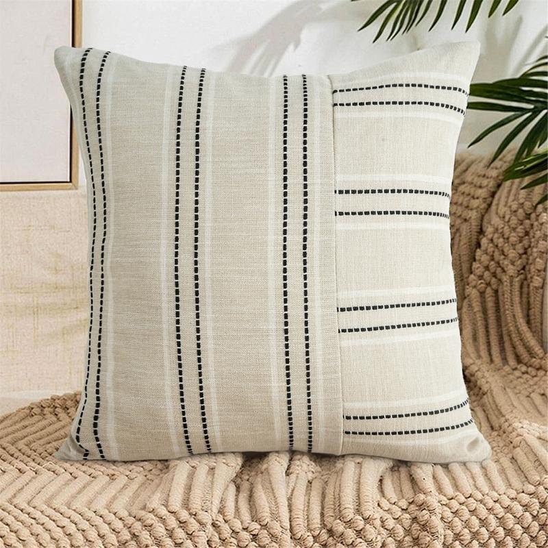 Pillow Case Polyester Cotton Beige with Color Stitching Perfectly for Sofa Bedroom Office Chair Decoration Pillowcase