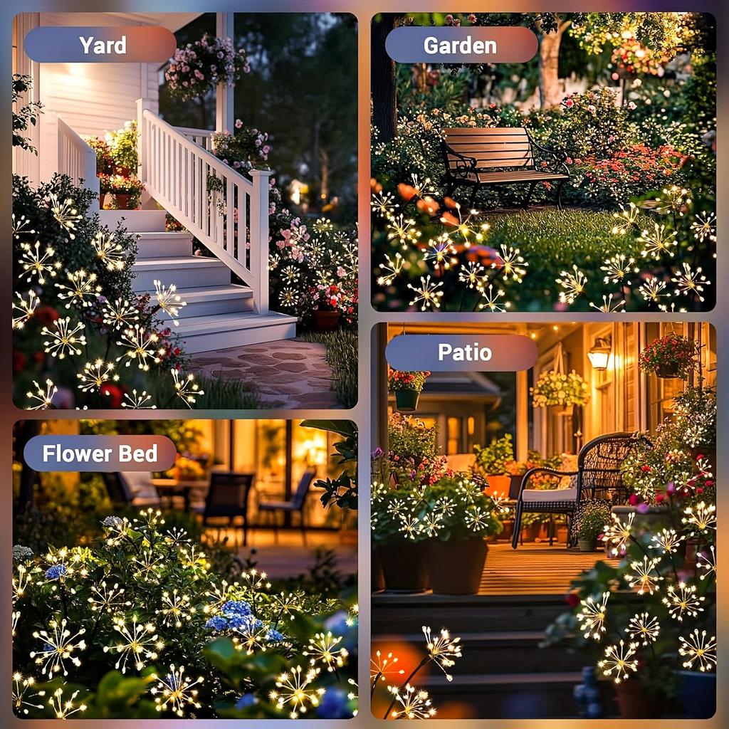 1PC Solar LED Floral Firework Garden Lights Outdoor Waterproof Lawn Lamp,Landscape Lighting For Yard,Terrace,Balcony,Path,Park