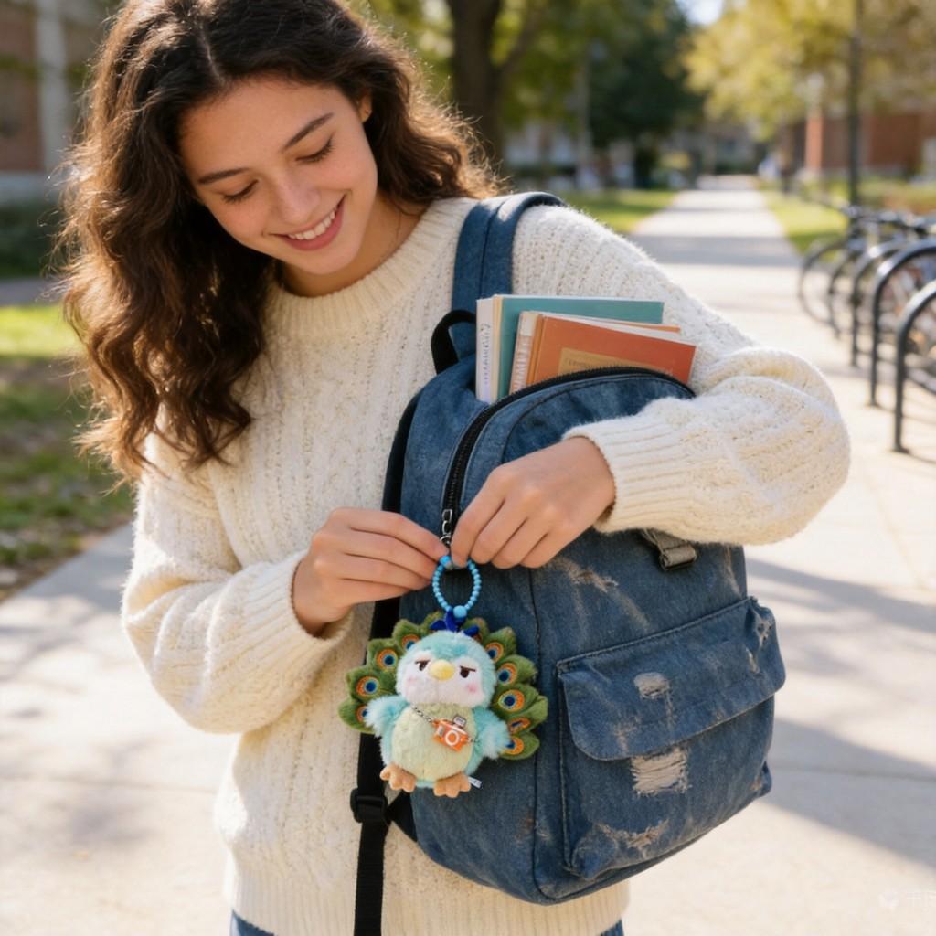 Green Peacock Plush Toy With Backpack Charm For Kids And Teens