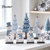 Handcrafted Holiday Gift Ideas 7Pcs Christmas Wooden Tabletop Ornaments, Snowman Tree Reindeer Tiered Tray Table Centerpieces Decor for Mantel, Rustic