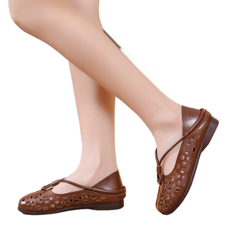 Fashion 2024  Designer Mom Loafers Woman Wide Feet Cutout Flat Shoes Ladies Slip on Summer Flats Soft Sole Women's Rope Moccasins