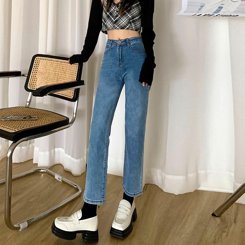 Women's Blue-Gray High-Waist Elastic Slim-Fit Cigarette Pants - Spring/Summer Fashion