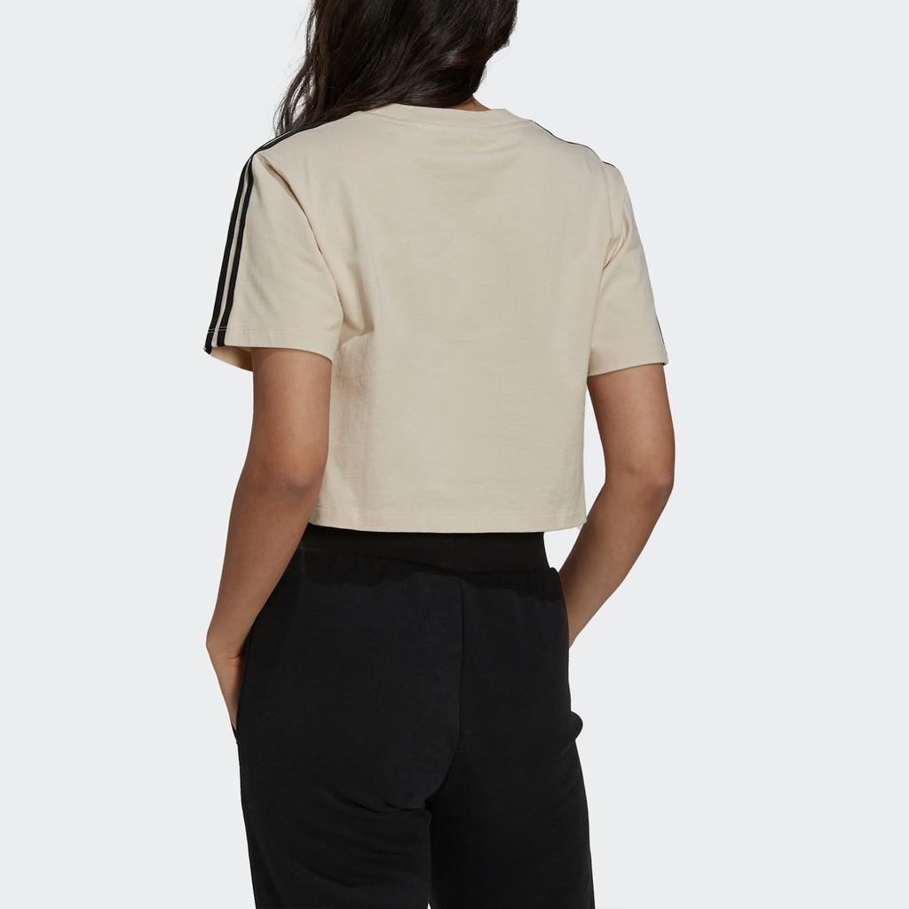 Adidas Originals Crop Tee Hot Girl Series Logo Print Striped Sports Short Sleeve T-Shirt Women Tops Off-White GU2808