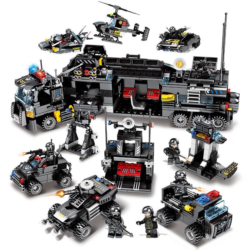 695 Stücke City Polizei SWAT Truck Bausteine Sets Schiff Fahrzeug Technik Blöcke Playmobil bricsk Spielzeug Für Kinder