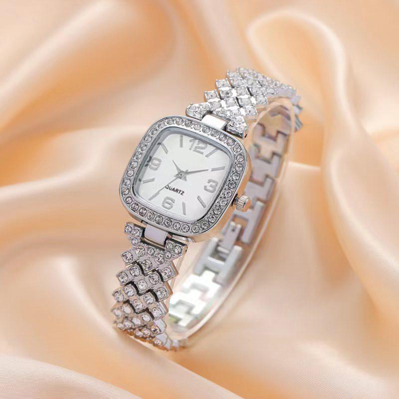Fashion Square Diamond Embellished Women Watch With Quartz Movement For Gift Or Office Use