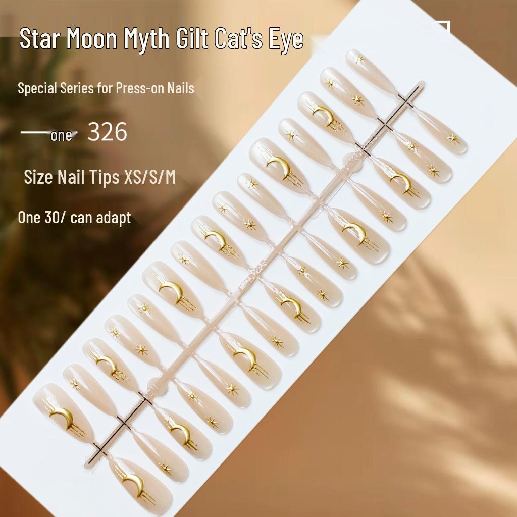 

Luxe Cat Eye Moon Star Nail Art - Premium Wearable Finished Nails