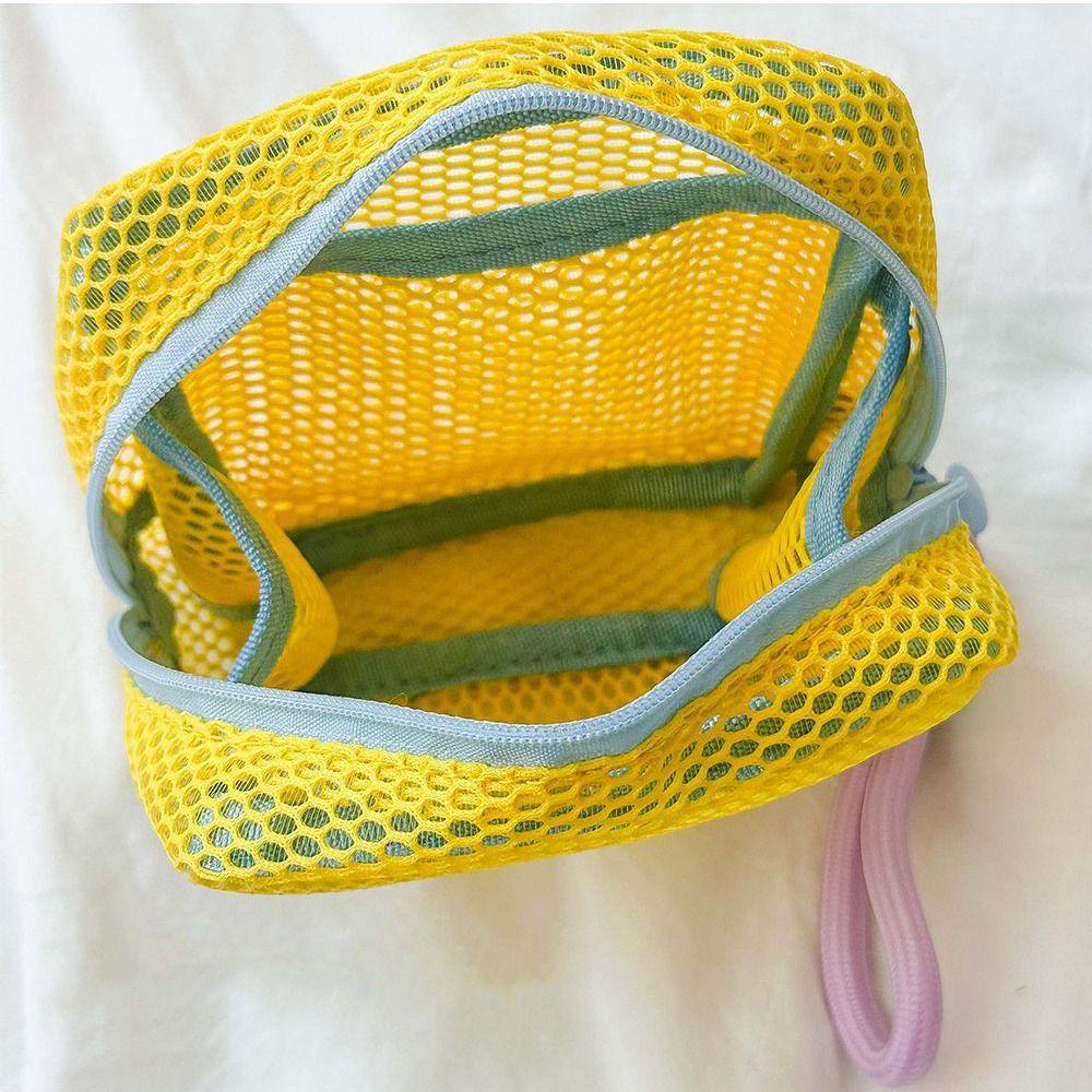 Lightweight Portable Makeup Pouch Washable Square Toiletry  Bag Durable Mesh Zipper Bags  Home