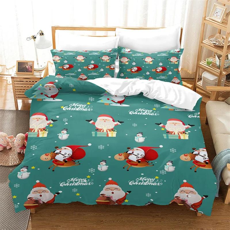 Comforter Cartoon Snowman Santa Claus Christmas Tree Bedding Set Microfiber Twin King Comforter For Boys Girls Gift