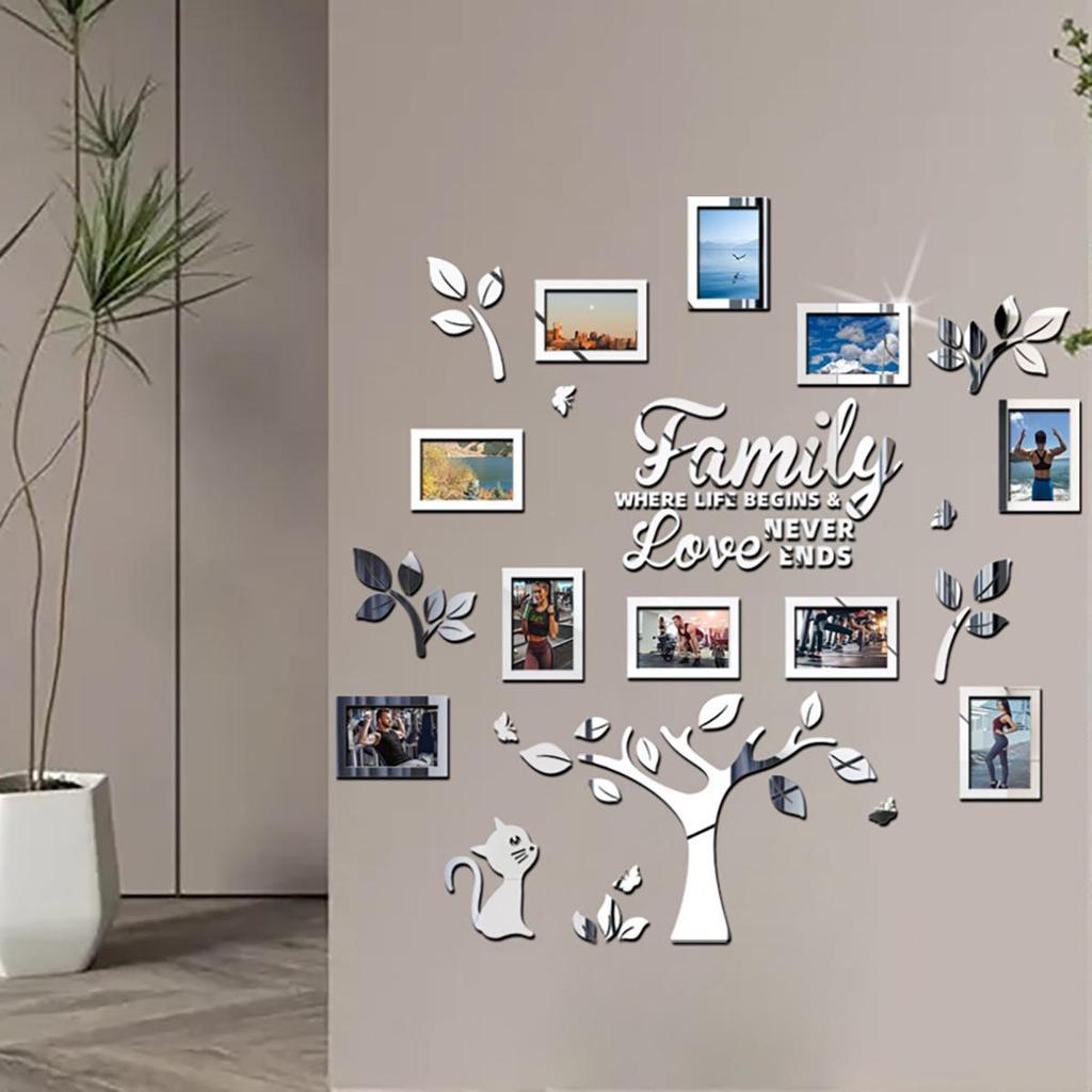 3D Tree & Pony Photo Frame Wall Sticker, Holds 10 6-inch Photos, Family Living Room Décor