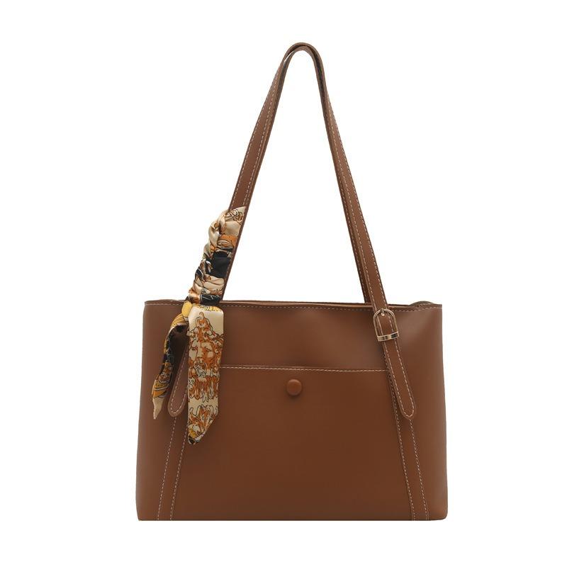 Pu Solid Color Large Capacity Commuter Casual Shoulder Tote Bag For Women