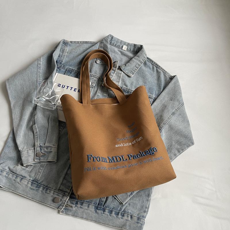 Letter printed canvas shoulder bag women's large capacity tote bag lazy wind travel cloth bag commuter work tote bag