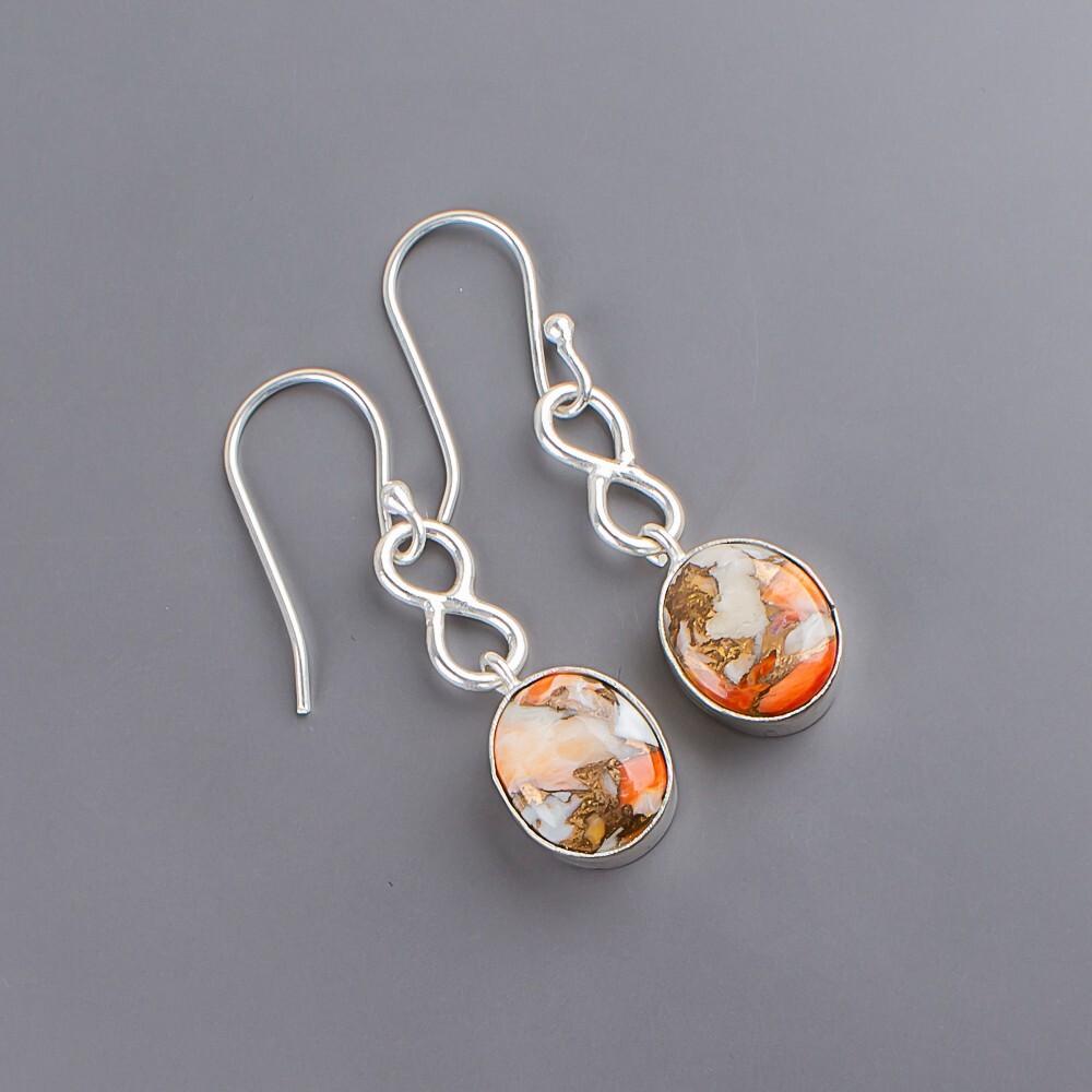 Orange Copper Turquoise Gemstone 925 Sterling Silver Handmade Earrings 1.60" EE-12-39