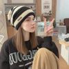 Fashion Striped Letter Loose Big Head Circumference Autumn and Winter Knitted Mao Line Hat Women Keep Warm and Thickened Knitted Heap Heap Hat