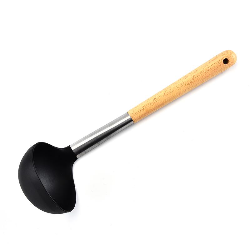 Durable Wooden Handle Silicone Kitchenware 7-Piece Set: Non-Stick Spatula & Spoon