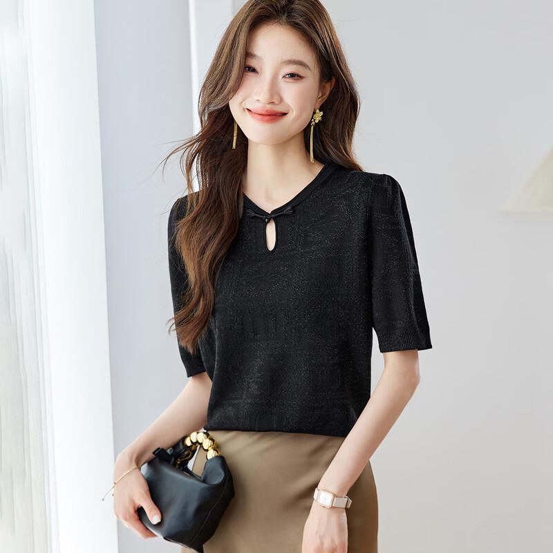 Srcr Silk Blend New Chinese Style Knit T-Shirt L