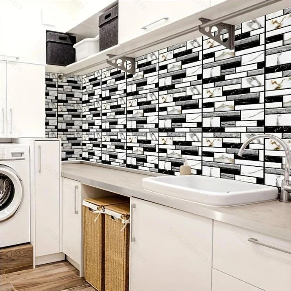 10 Pcs Self Adhesive Tile Wall Sticker Home Decor 3d Pvc Sticker Covers For Kitchen Cupboard Bathroom Waterproof Wallpaper