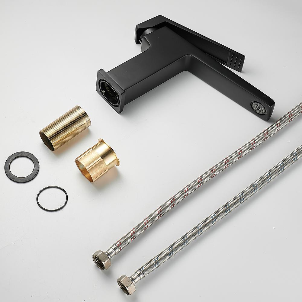 BAKALA Basin Sink Bathroom Faucet Deck Mounted Hot Cold Water Basin Mixer Taps Matte Black Lavatory Sink Tap Crane