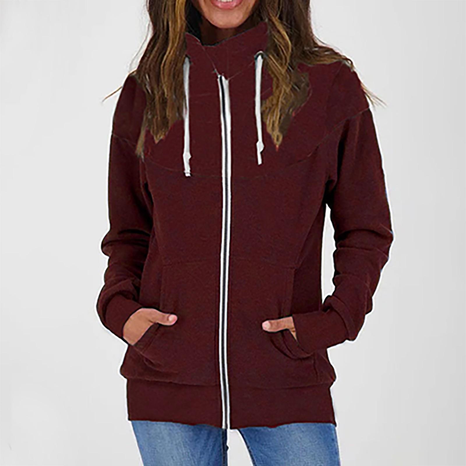 

Женская повседневная однотонная флисовая водолазка со шнурком, свитер-куртка XL винный