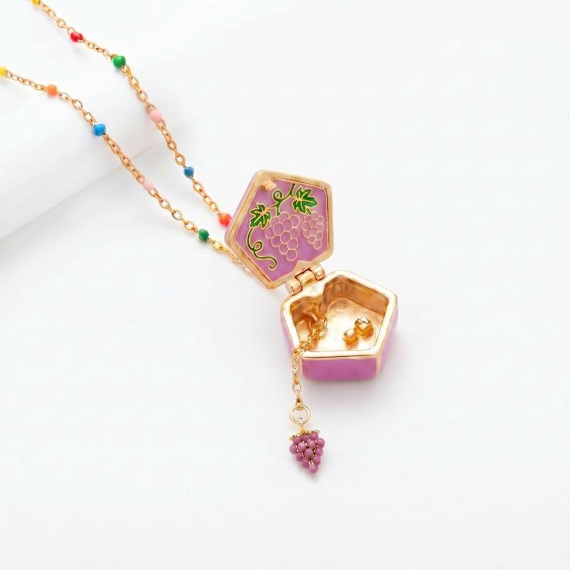 Cute Geometrically Irregular Fruit Open Box Picture Frame Pendant For Woman Fashionable Sweet Opening And Closing Box Necklace