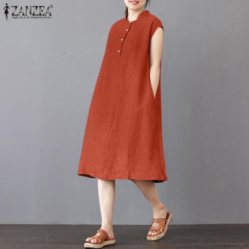 

ZANZEA Женское повседневное летнее платье без рукавов с круглым вырезом