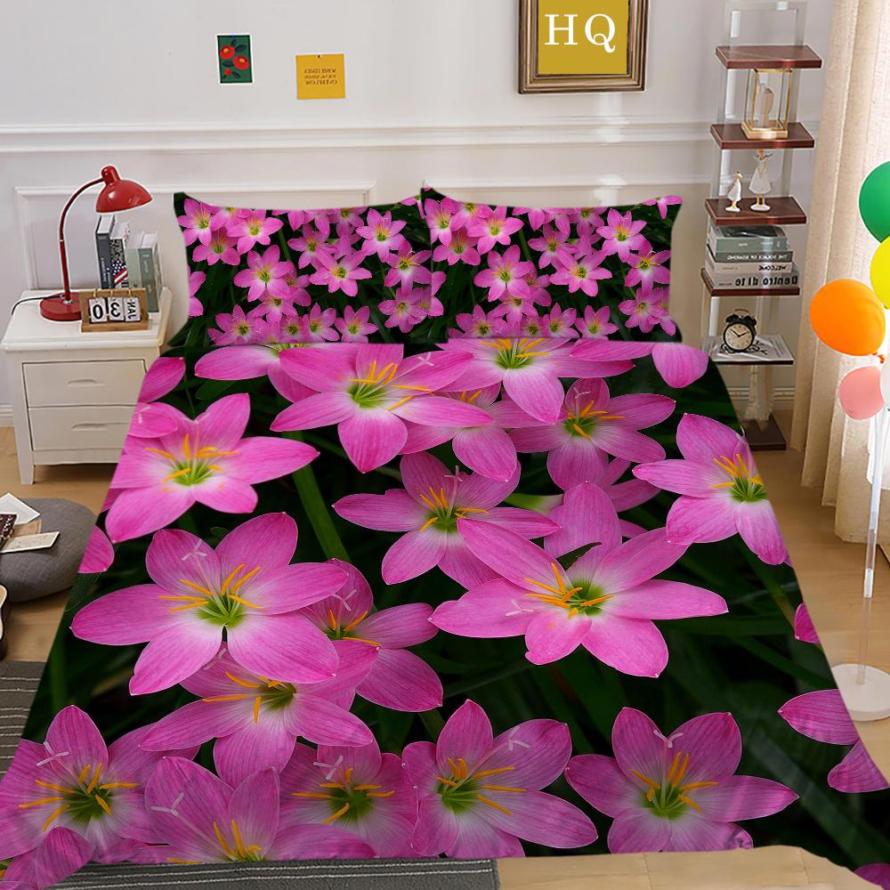 3D Flowers Printing Bed Cover King Size Bed Clothes Polyester Bedspreads Girl Fashion Home Bedclothes
