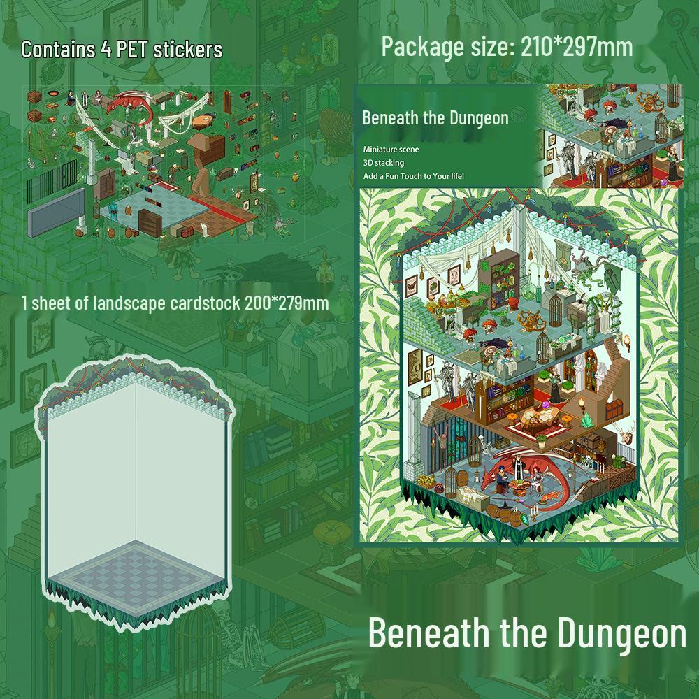 4 PET Large Format Dungeon Scenery Stickers for DIY Miniatures & Creative Journaling