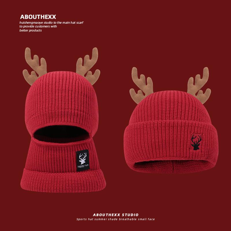 

Cute Hats for Autumn and Winter Women s Fleece and Thickened Christmas Gifts Antler Woolen Hats Knitted Warm Balacrafas M（56-58cm）
