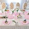 Vintage Floral Tableware Set Disposable Scalloped Edge Eco-Friendly Pink Paper Plates  Wedding