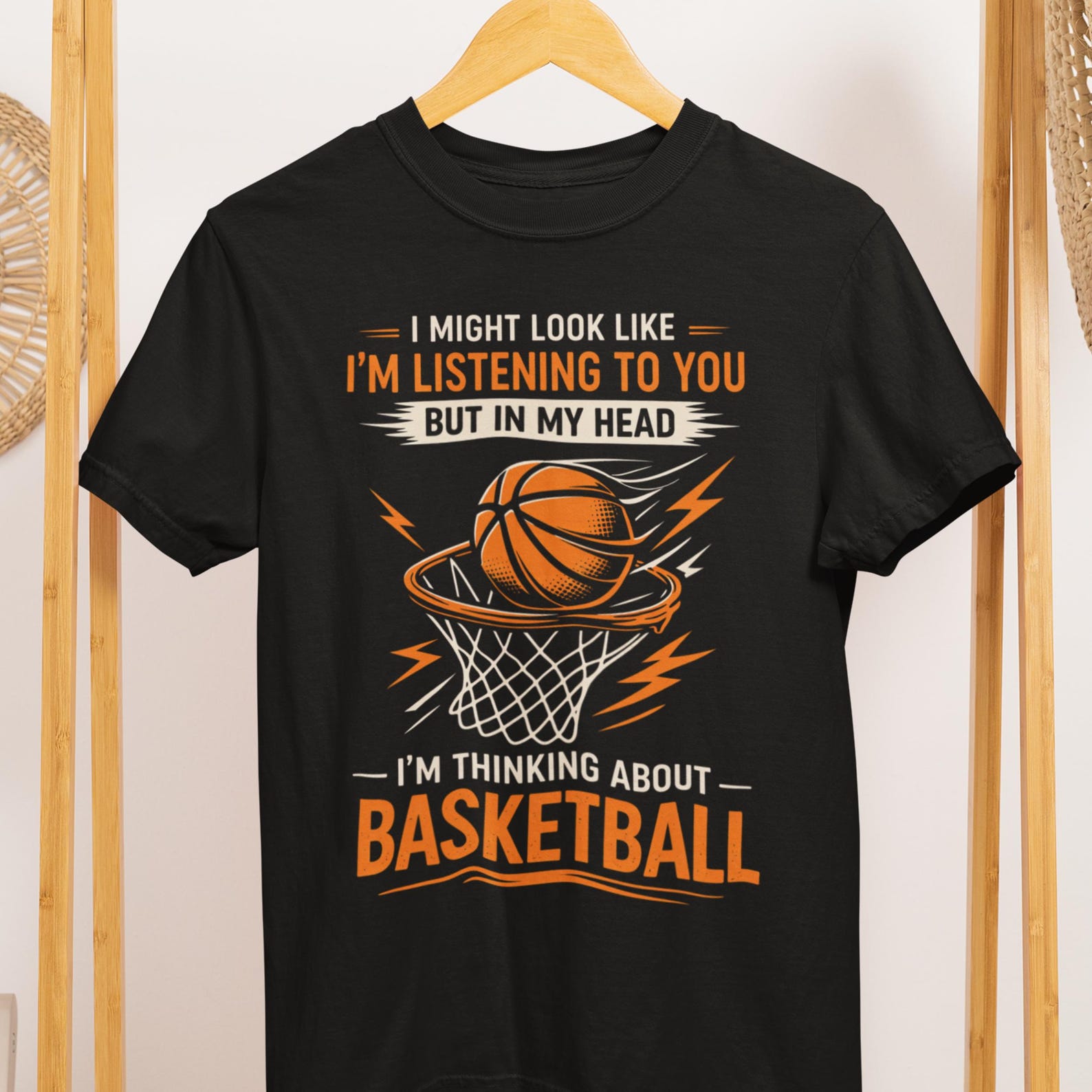 Basketball T-Shirt: Thinking About Basketball Graphic Tee S