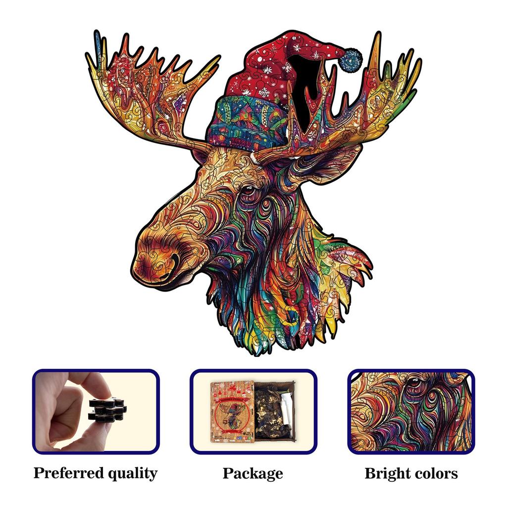 Holz Rentier Puzzle Spielzeug: Geschenkset: Puzzle in unregelmäßiger Form und Sparschwein