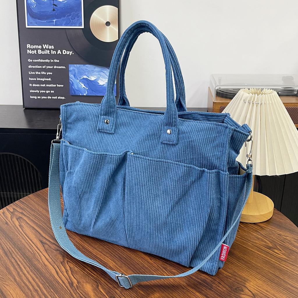 Corduroy Shoulder Tote Bag For Women Large Capacity With Zipper Closure For Daily Use