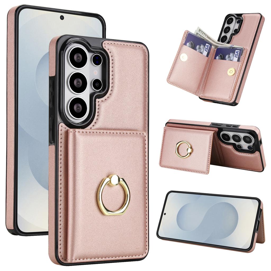 Ring Holder Vertical Card Solt Wallet Leather Case For Samsung S26 Ultra S25 Plus S24 S23 A16 A26 A36 Skin Feeling Stand Cover