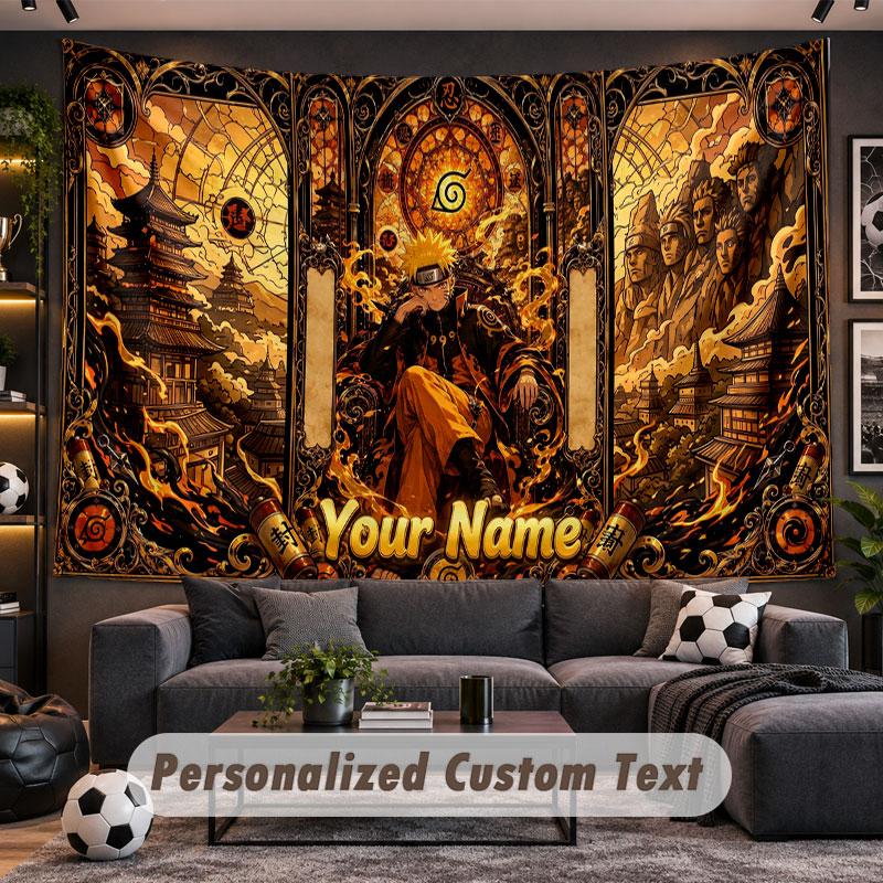 Wall Hanging Tapestry Custom NameNaruto Pattern Personalized Printed Fabric Wall Decor