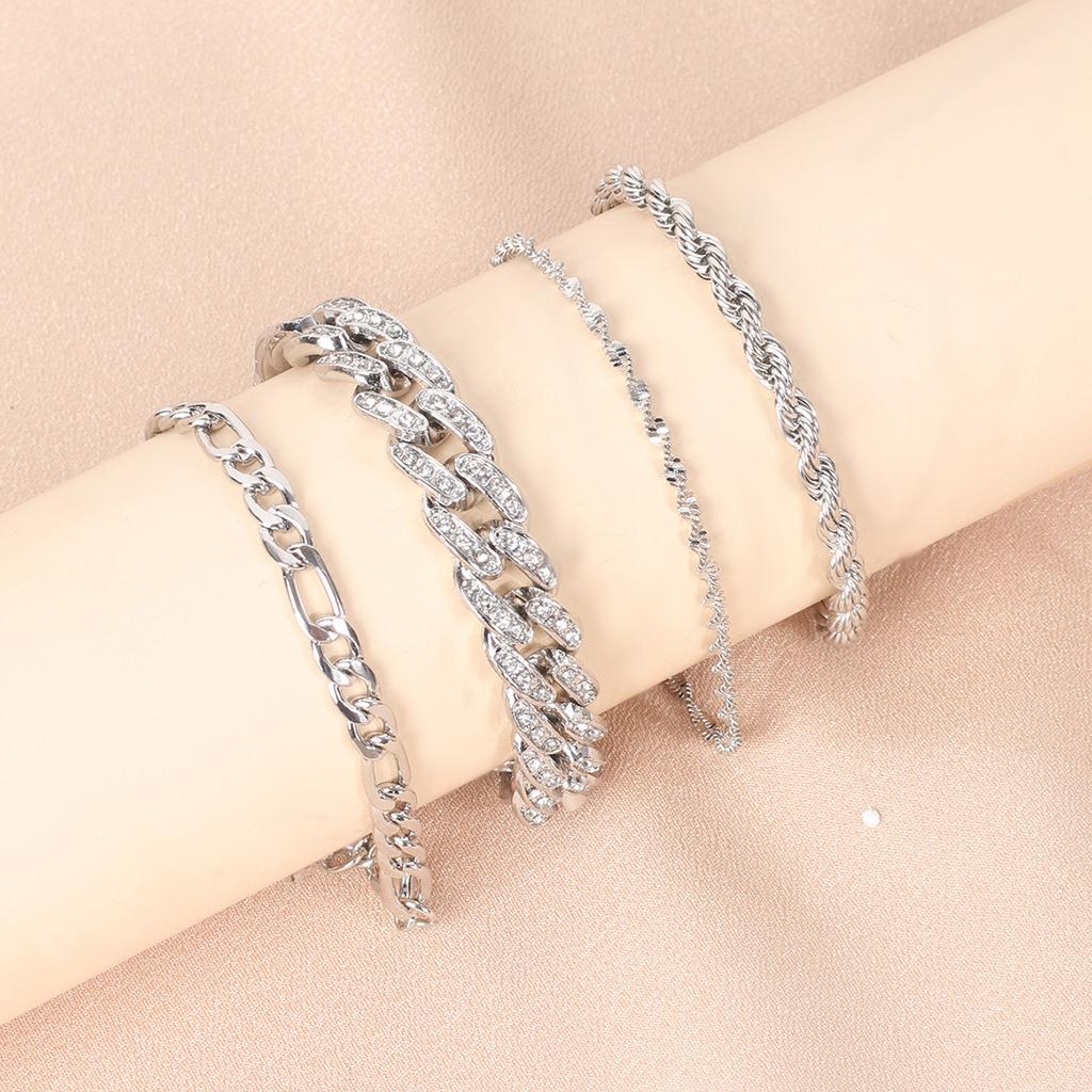 European and American metal Cuban chain hip-hop bracelet ins personalized niche design cold wind jewelry set