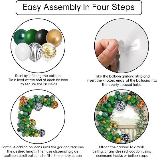 90Pcs Jungle Safari Balloons Arch Kit, Dark Green Gold Black Garland Kit with Animal Foil Balloons Palm Leaves for Wild One Birthday Woodland Party