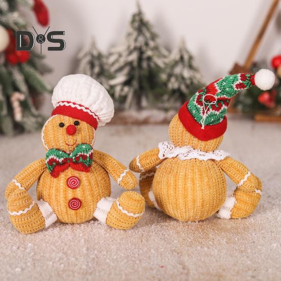 Gingerbread Man Doll Plush Christmas Doll Toy Soft Stuffed Sitting Cookie Gingerbread Festive Decor for Xmas New Year Gift