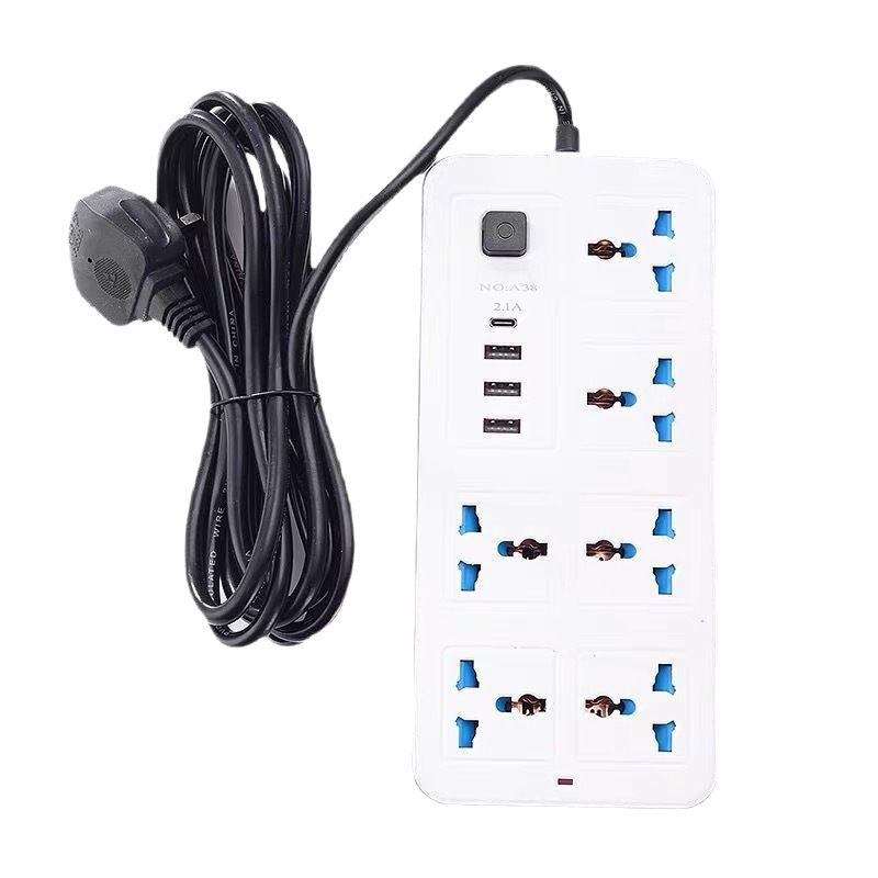 

EU Standard Power Strip with USB Ports, Multi-Hole Socket Panel with Switch, Household Extension Cord Outlet 2M білий