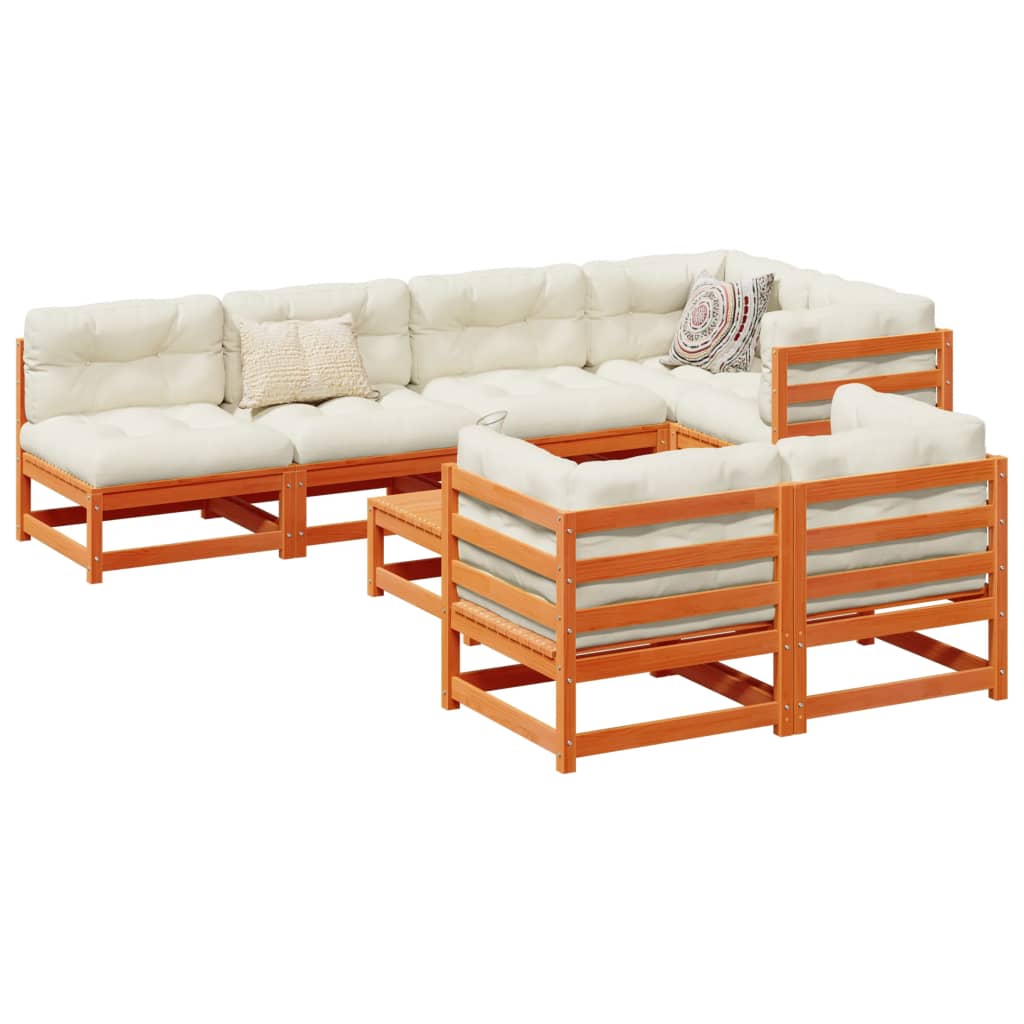 8 Piece Garden Sofa Set with Cushions Wax Brown Pine Wood