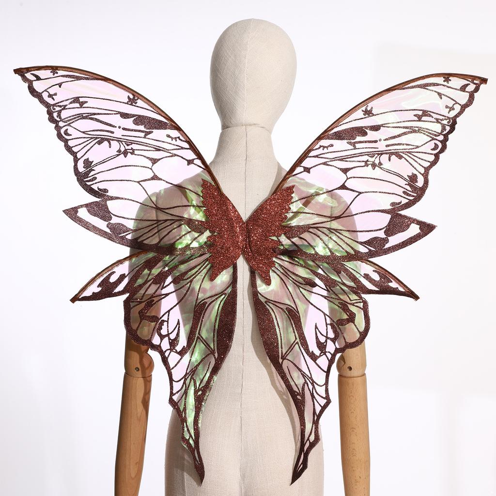 Glittery Butterfly Wings Costume Props - Elastic Strap Gold Stamp Decorated for Themed Party & Photography