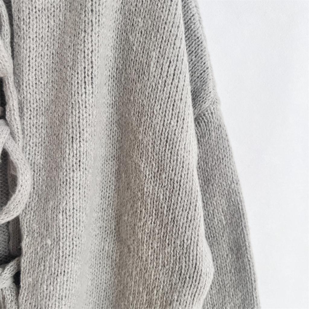 Women's Classic Tie-Front Knit Cardigan - Solid Color Round Neck Sweater Casual Pullover