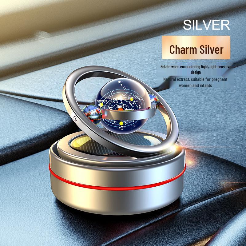 Solar Car Aromatherapy Ornament: Dual-Ring Rotating Perfume Deodorizer for Interior Decoration