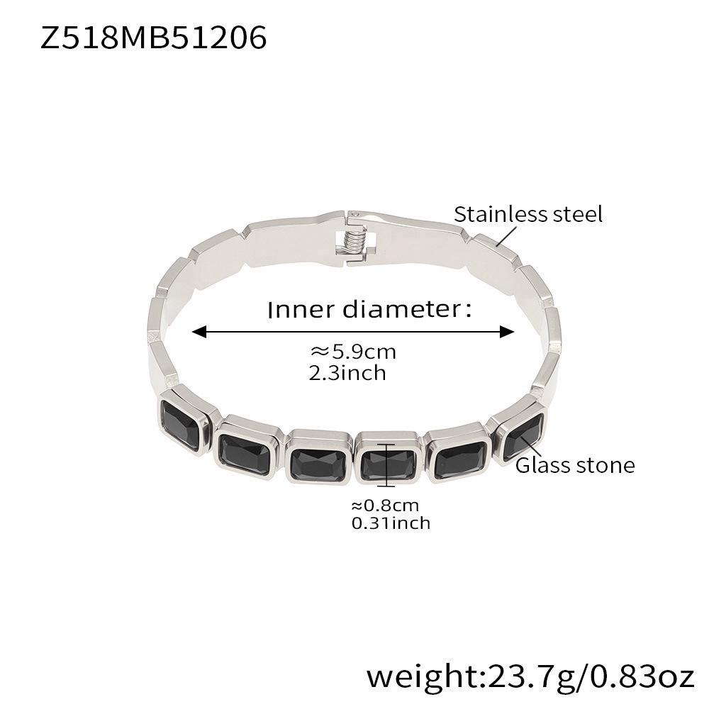 18K Gold Plated Stainless Steel Bracelet with Square Colored Glass Stones In Trendy European and American Niche Design - Fade Resistant.