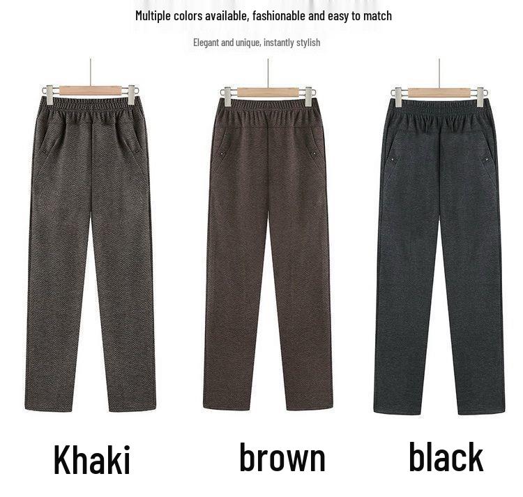 High Waist Plus Velvet Pants - Autumn/Winter Loose Fit for Mid-aged & Elderly Women