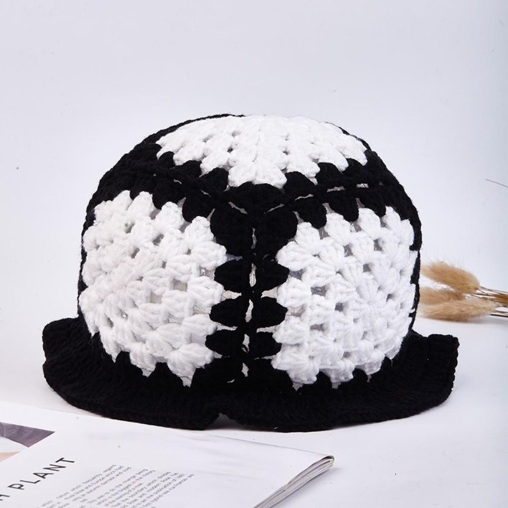 Lotus Leaf Edge Fisherman Hat Sunflower Patterned Crochet Bucket Hat Street HipHop