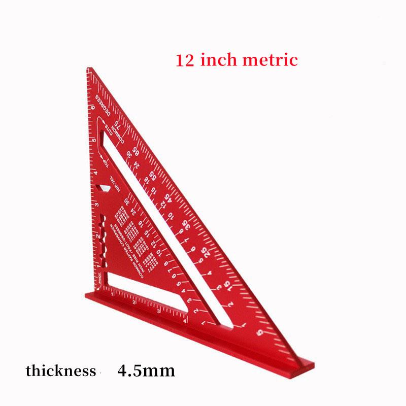 מד זווית משולש מסגסוגת אלומיניום בדיוק גבוה, מחוגה, כלי מדידה לעץ עם סקאלה כפולה לשרטוט