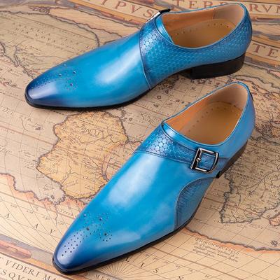 Moda Moda Niebieskie Czarne Męskie Buty Mokasyny Eleganckie Sukienka Formalny Garnitur Oddychające Skórzane Buty Antypoślizgowe Ręcznie robione Mnich Ładne Obuwie dla Dorosłych