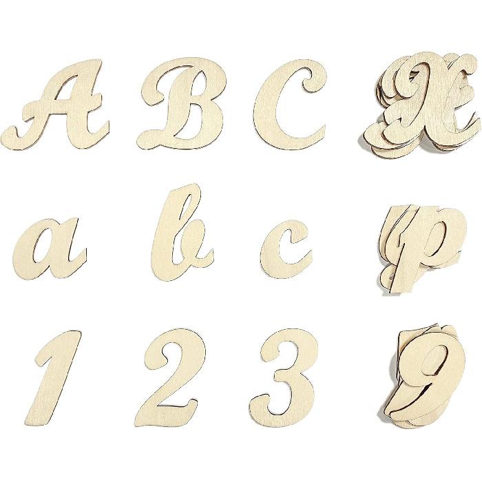 2-дюймовые 458 шт. Деревянные Курсивные Буквы Цифры Поделки Необработанное Дерево Алфавит Буквы ABC Цифры 0-9 с Дополнительными для Декора Стен